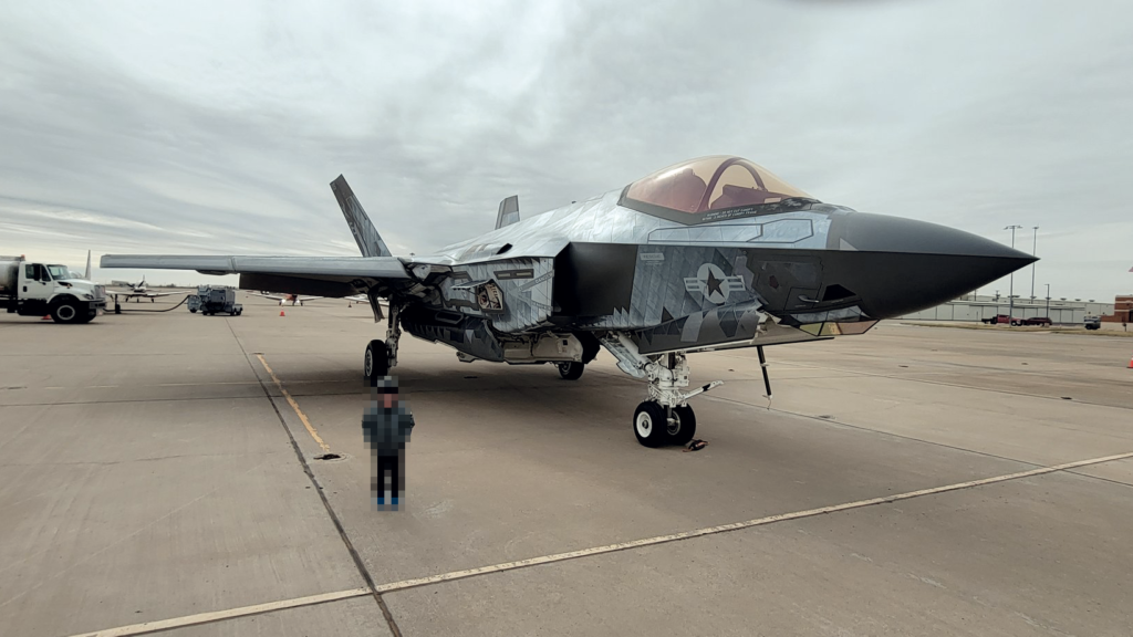 The F-35C BuNo 168842 with the special coating parked at Midland airport, Texas, in November 2022. (Image credit: @TimHPatriot)