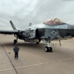 The F-35C BuNo 168842 with the special coating parked at Midland airport, Texas, in November 2022. (Image credit: @TimHPatriot)