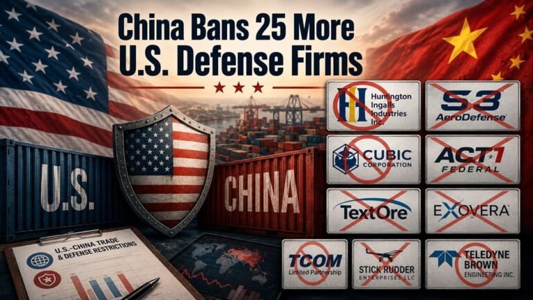 China Bans 25 More U.S. Defense Firms