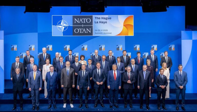 NATO leaders pose for a group photo at the alliance summit in The Hague, Netherlands, on June 25, 2025.