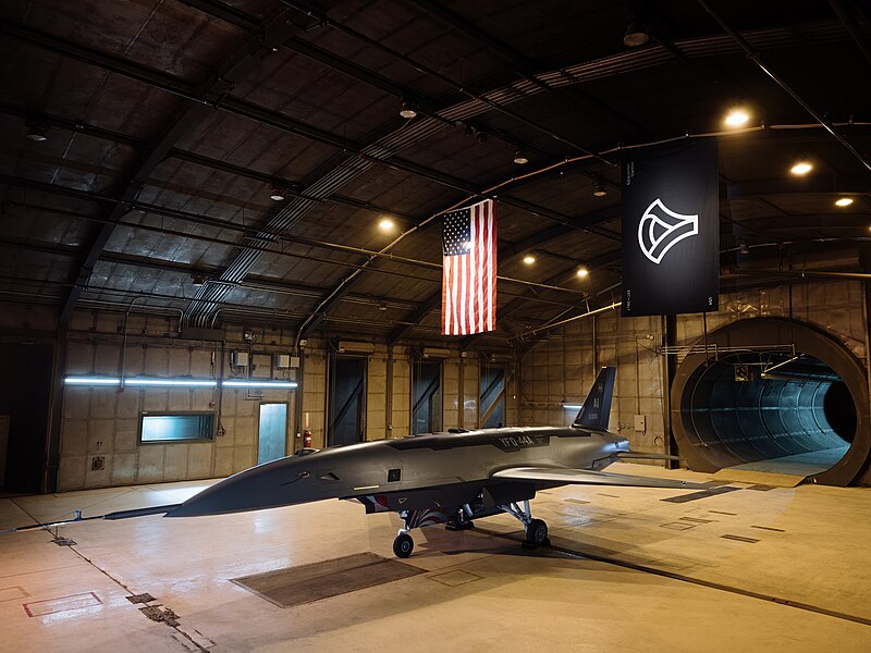 A YFQ-44A production representative test vehicle sits in a testing chamber in Costa Mesa, California. The Air Force has begun ground testing for the CCA program.