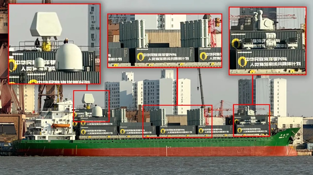China Container Ship Missile Battery Seen in Shanghai