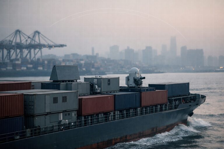 China Container Ship Missile Battery Seen in Shanghai