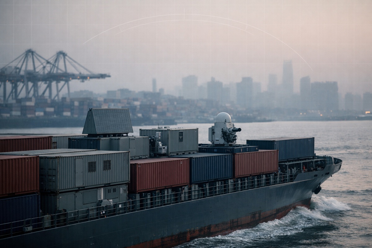 China Container Ship Missile Battery Seen in Shanghai