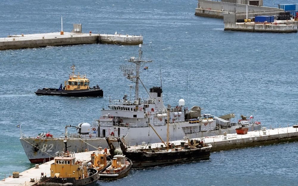 The Iranian navy ship Naghdi is seen docked at Simon's Town Harbour in Cape Town, South Africa