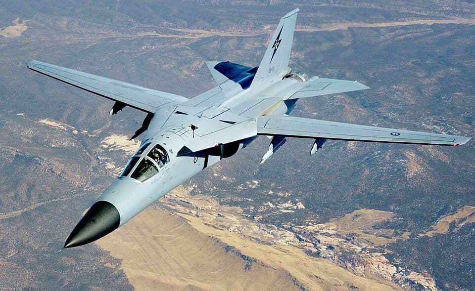 A Royal Australian Air Force F-111 heads for the ranges during Red Flag 06-1 at Nellis Air Force Base, Nevada