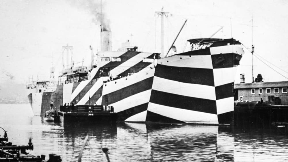 Dazzle camouflage was widely used on WWI ships to confuse the enemy