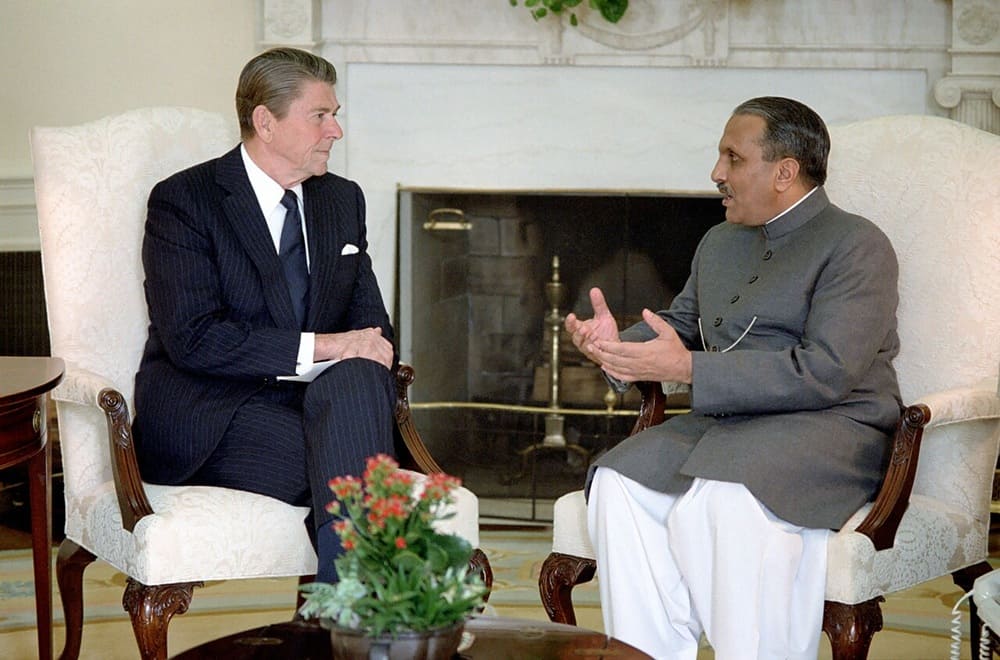 President Ronald Reagan in Meeting with President Mohammad Zia Ul Haq of Pakistan in Oval Office